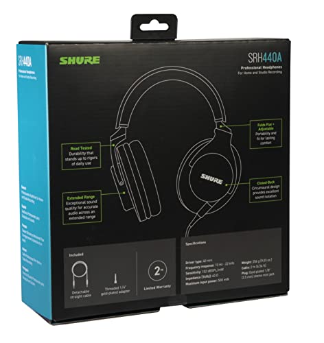 Shure SRH440A Over-Ear Wired Studio Headphones – 2022 Version