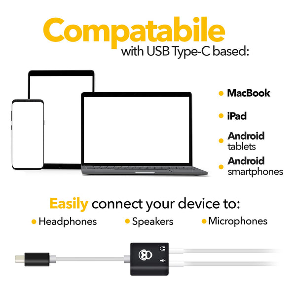 PowerDeWise Lav Lapel Microphone, USB Type-C, 3.5mm Jack, 79" Long Cord, Universal Compatibility